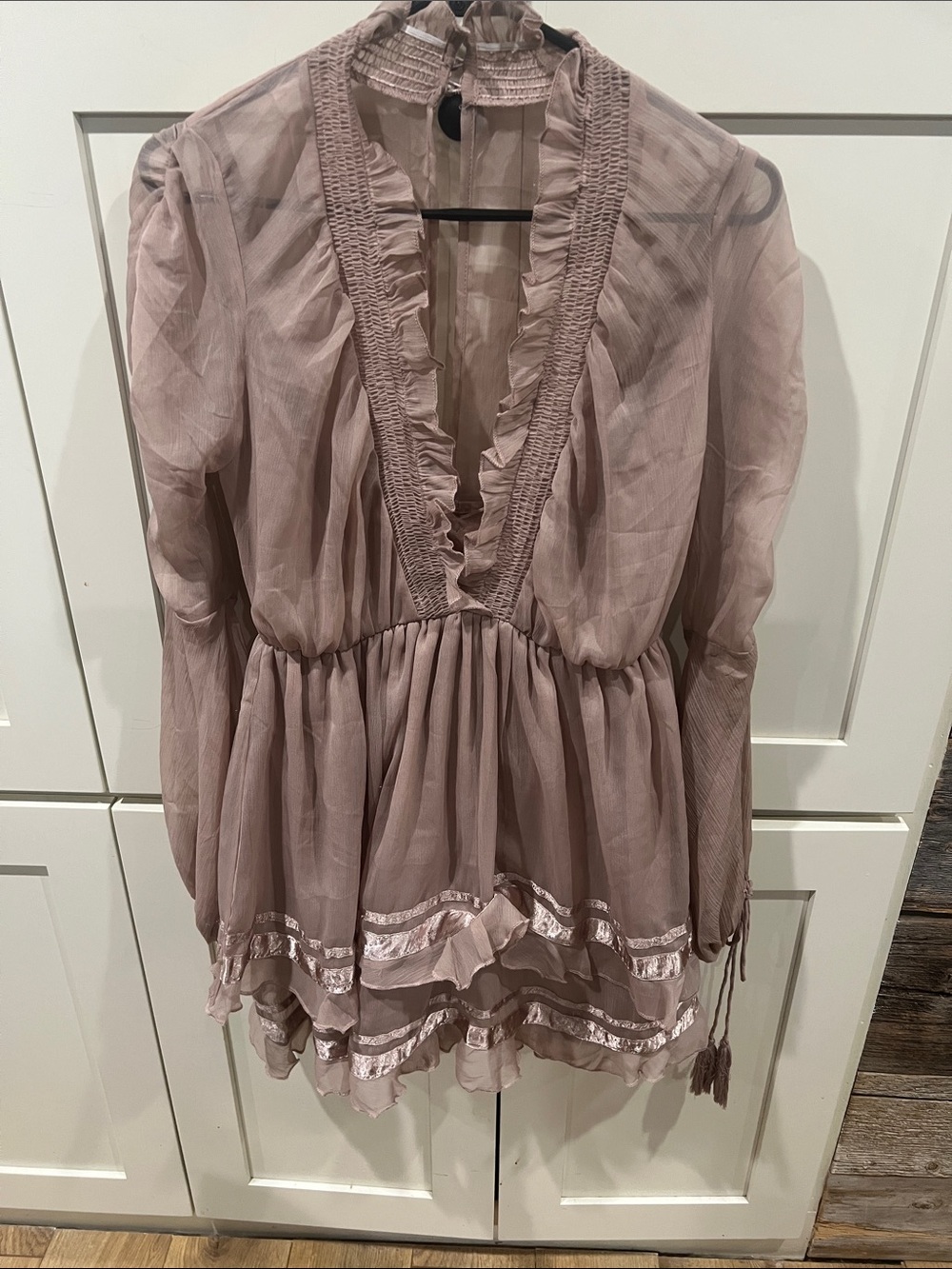 ASOS Sheer Mauve long sleeve ruffle mini dress size 6
